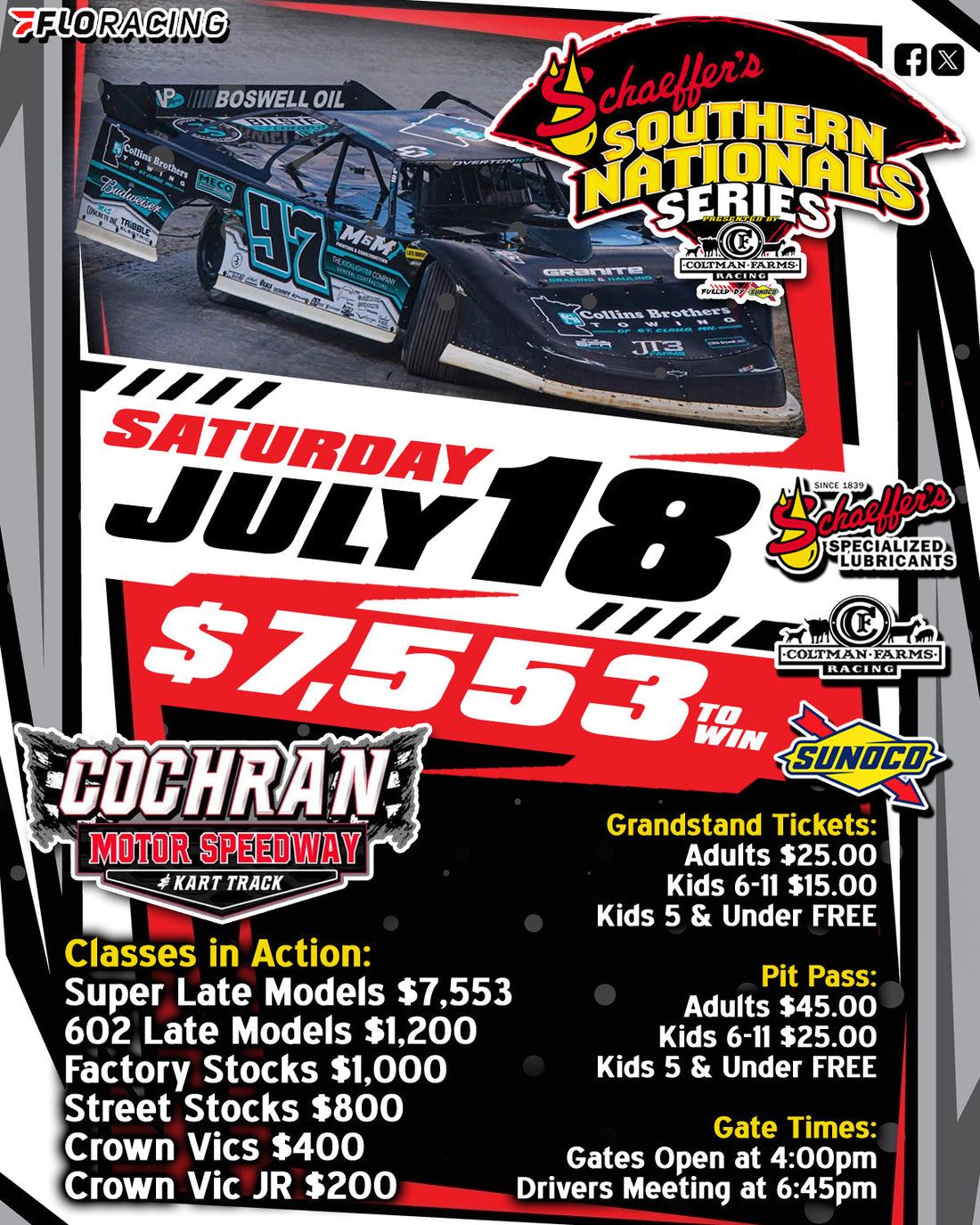 Venue Change!  Cochran Motor Speedway to Host Southern Nationals on July 18