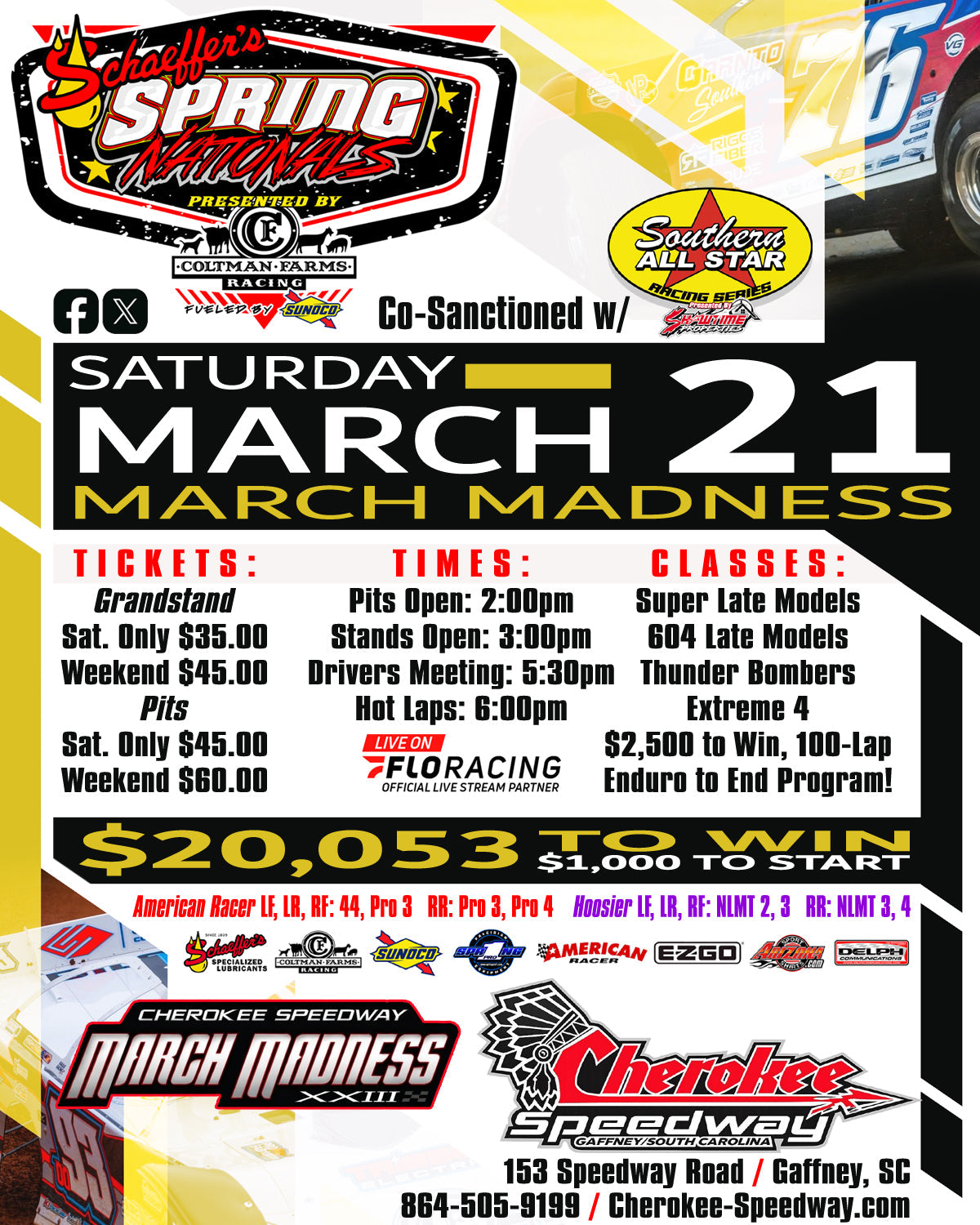 March Madness Pays $20,053 to Win on March 21 at Cherokee Speedway