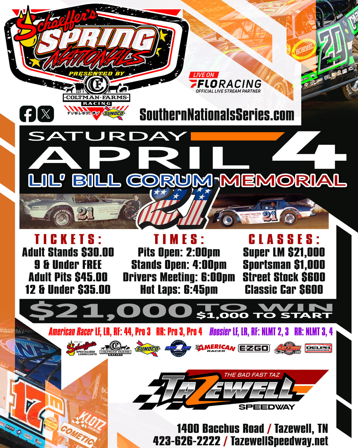 Lil' Bill Corum Memorial Goes Off Saturday, April 4 at Tazewell Speedway!